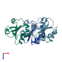 PDB entry 3ziv coloured by chain, top view.