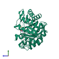 PDB entry 3ziz coloured by chain, side view.