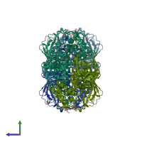 PDB entry 3zj5 coloured by chain, side view.