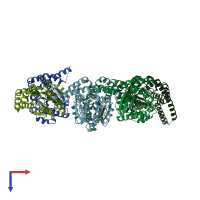 PDB entry 3zjc coloured by chain, top view.