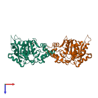 PDB entry 3zjg coloured by chain, top view.