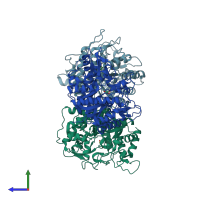 PDB entry 3zjk coloured by chain, side view.