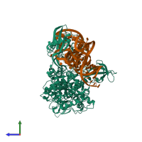 PDB entry 3zjt coloured by chain, side view.