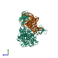 PDB entry 3zju coloured by chain, side view.