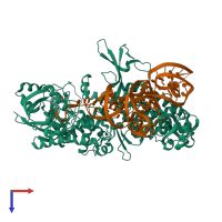 PDB entry 3zju coloured by chain, top view.