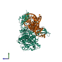 PDB entry 3zjv coloured by chain, side view.