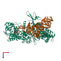 PDB entry 3zjv coloured by chain, top view.