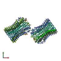 PDB entry 3zk1 coloured by chain, front view.
