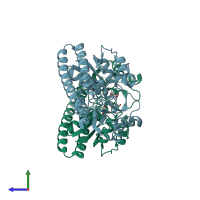 PDB entry 3zk7 coloured by chain, side view.