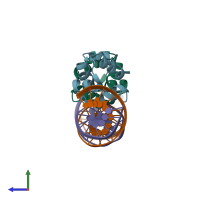 PDB entry 3zkc coloured by chain, side view.