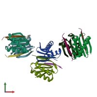 PDB entry 3zke coloured by chain, front view.