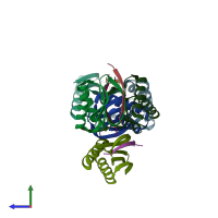 PDB entry 3zke coloured by chain, side view.