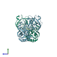 PDB entry 3zki coloured by chain, side view.