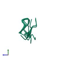 PDB entry 3zkt coloured by chain, ensemble of 10 models, side view.