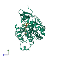 PDB entry 3zku coloured by chain, side view.