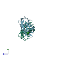 PDB entry 3zl1 coloured by chain, side view.