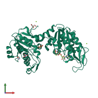 PDB entry 3zlb coloured by chain, front view.
