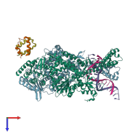 PDB entry 3zlj coloured by chain, top view.