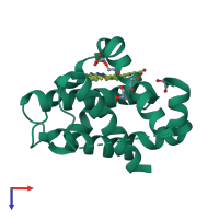 Monomeric assembly 1 of PDB entry 3zln coloured by chemically distinct molecules, top view.