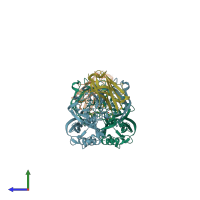 PDB entry 3zlq coloured by chain, side view.