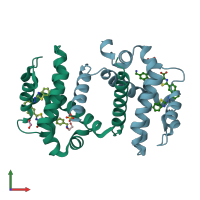 PDB entry 3zlr coloured by chain, front view.