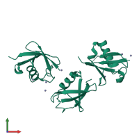 Homo trimeric assembly 1 of PDB entry 3zlz coloured by chemically distinct molecules, front view.