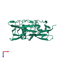 Homo trimeric assembly 2 of PDB entry 3zlz coloured by chemically distinct molecules, top view.