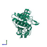 PDB entry 3zm1 coloured by chain, side view.