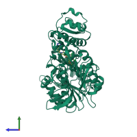 PDB entry 3zm6 coloured by chain, side view.