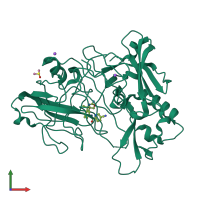 PDB entry 3zmg coloured by chain, front view.