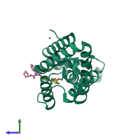 Monomeric assembly 1 of PDB entry 3zmh coloured by chemically distinct molecules, side view.