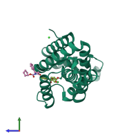 PDB entry 3zmh coloured by chain, side view.