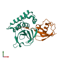 Hetero dimeric assembly 1 of PDB entry 3znh coloured by chemically distinct molecules, front view.