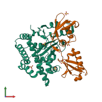 PDB entry 3znz coloured by chain, front view.