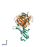 PDB entry 3zo0 coloured by chain, side view.