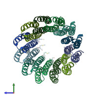 PDB entry 3zo6 coloured by chain, side view.