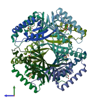 PDB entry 3zo7 coloured by chain, side view.