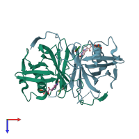 PDB entry 3zoe coloured by chain, top view.