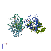 PDB entry 3zoo coloured by chain, top view.