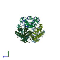 PDB entry 3zop coloured by chain, side view.