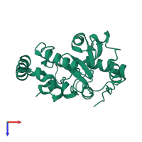 PDB entry 3zor coloured by chain, top view.