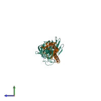 PDB entry 3zp1 coloured by chain, side view.