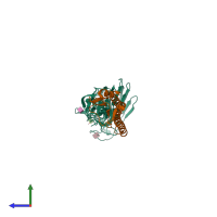 PDB entry 3zp3 coloured by chain, side view.