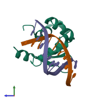 PDB entry 3zp5 coloured by chain, side view.