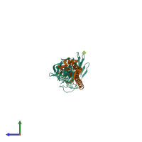 PDB entry 3zpa coloured by chain, side view.