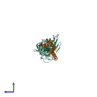 PDB entry 3zpb coloured by chain, side view.