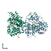 PDB entry 3zpi coloured by chain, front view.