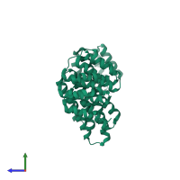 PDB entry 3zpj coloured by chain, side view.