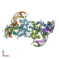 PDB entry 3zpl coloured by chain, front view.