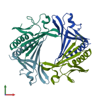 PDB entry 3zpn coloured by chain, front view.